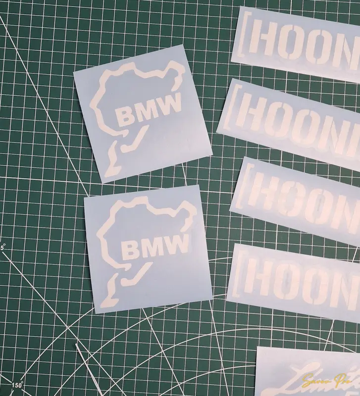 Бели винилови стикери BMW и HOON