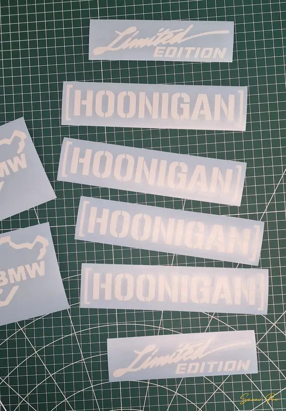 Бели винилови стикери Hoonigan и BMW