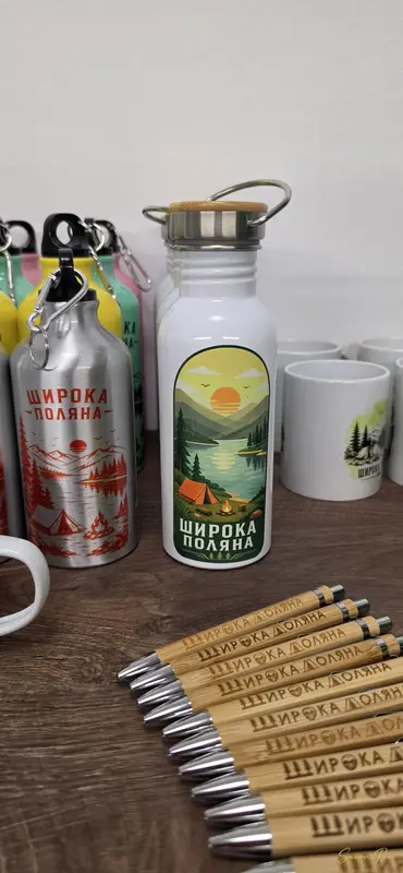 Бамбукови химикалки, бутилки и чаши Широка поляна