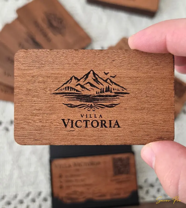 Дървена визитка с планински пейзаж Villa Victoria