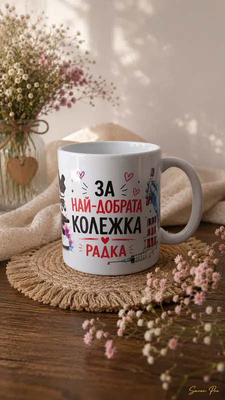 Стилирана чаша за колежка